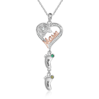 Custom Mama and Heart Necklace with Baby Feet
