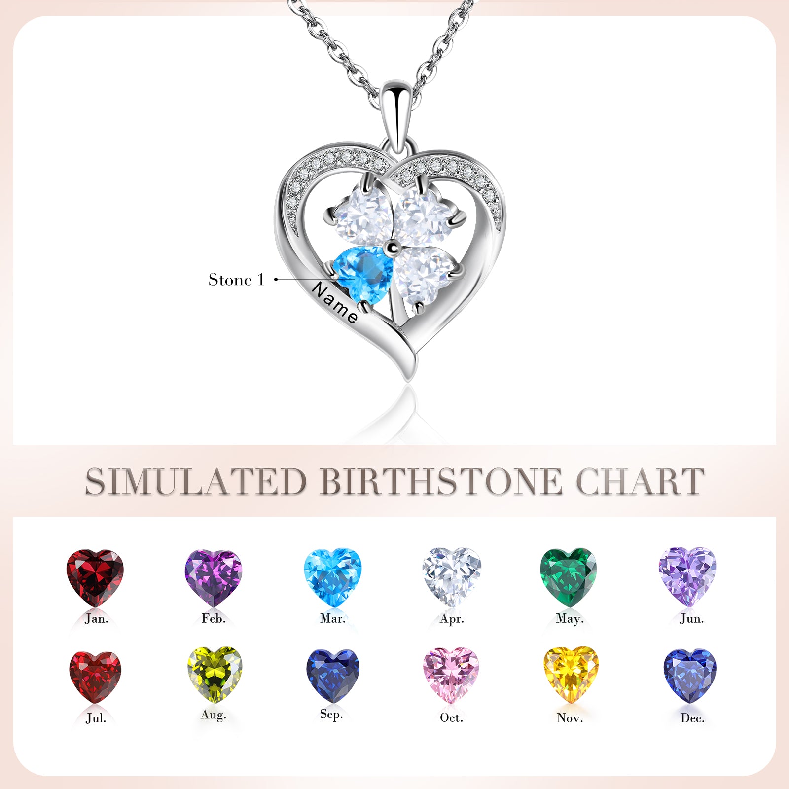 Custom Birthstone Heart Necklace