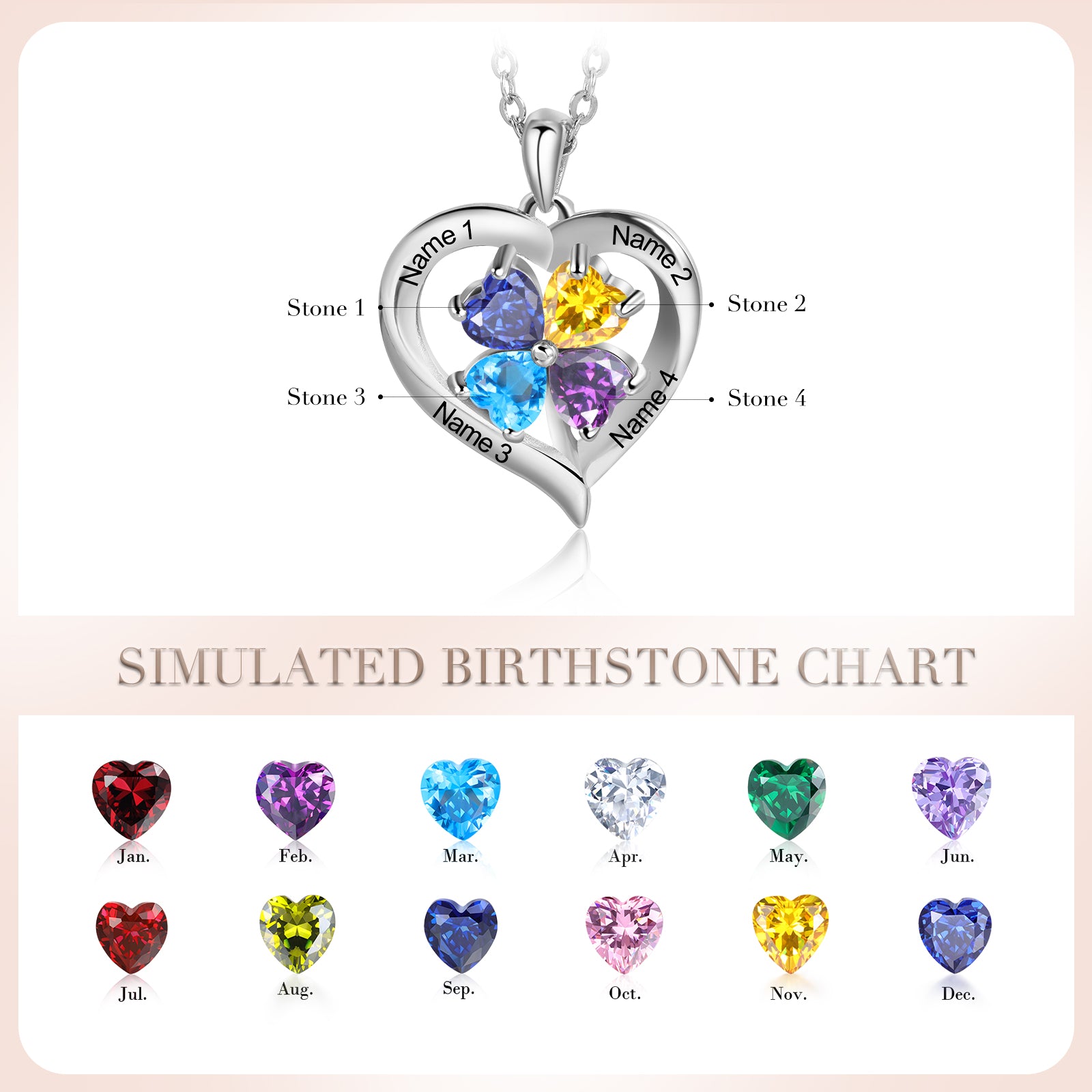 Custom Birthstone Heart Necklace