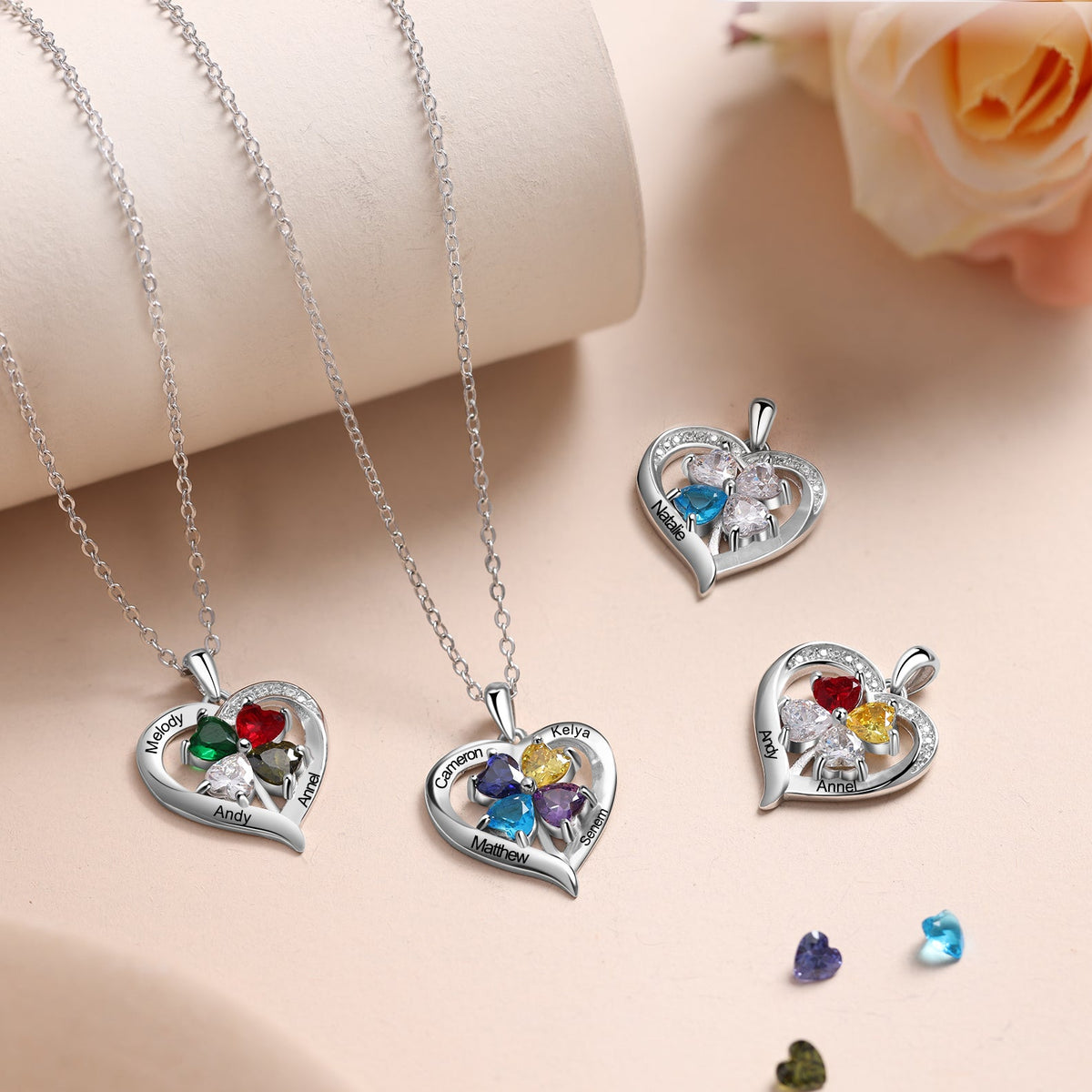 Custom Birthstone Heart Necklace