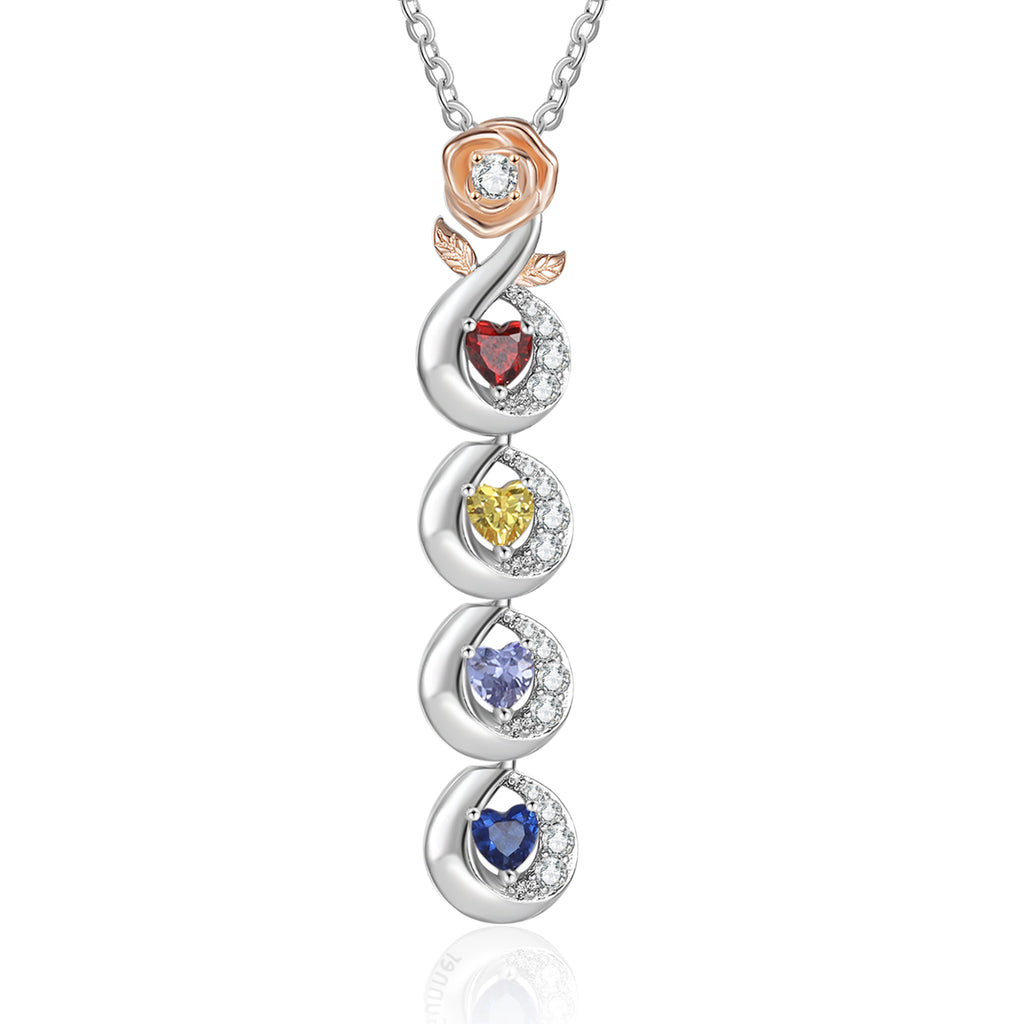 Custom Birthtsone Rose Flower Necklace