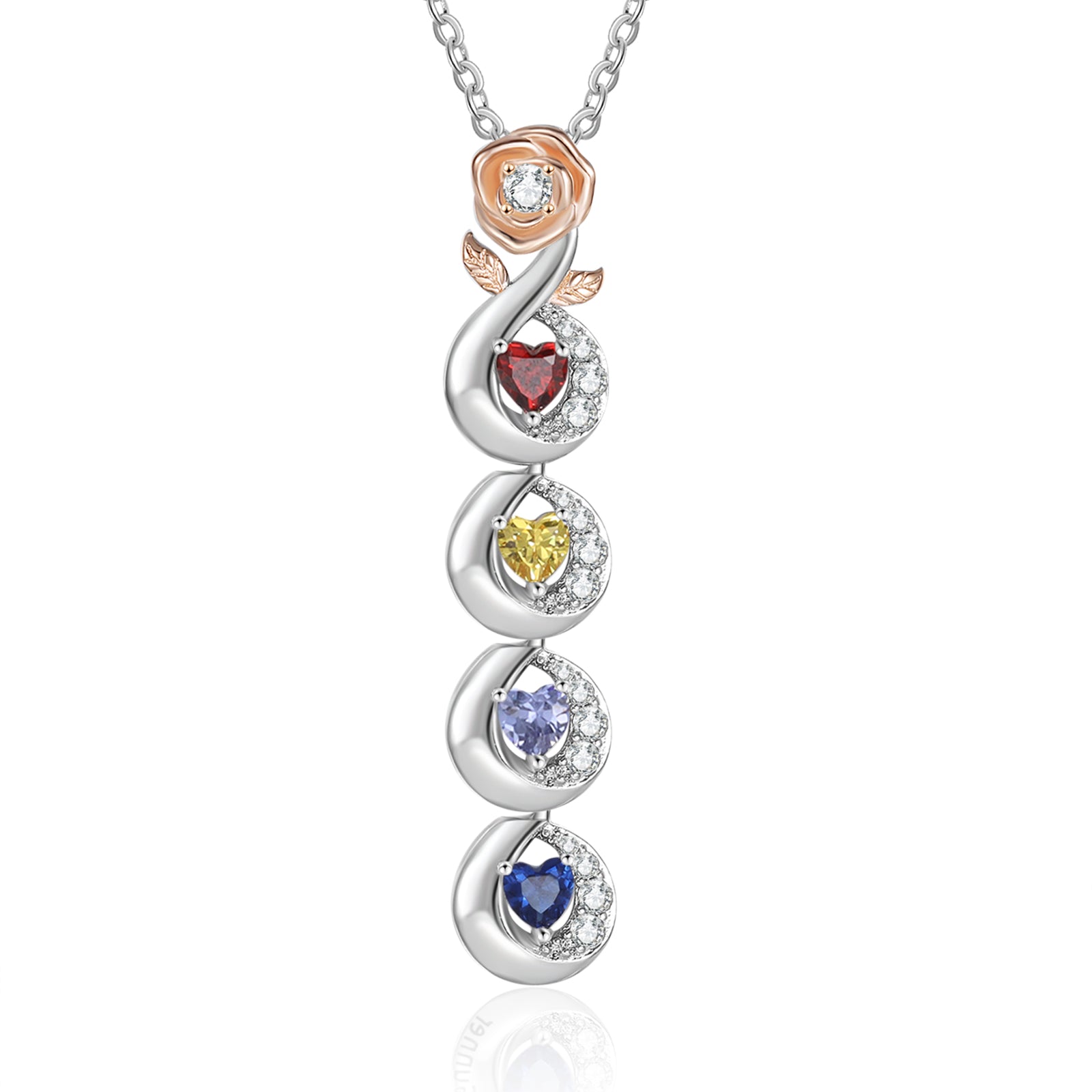 Custom Birthtsone Rose Flower Necklace
