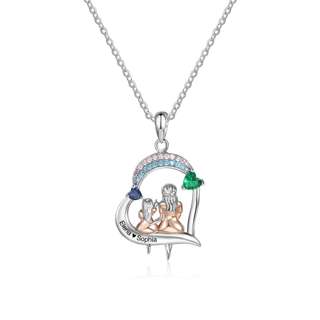 Custom Heart Necklace with Mother and Daughter