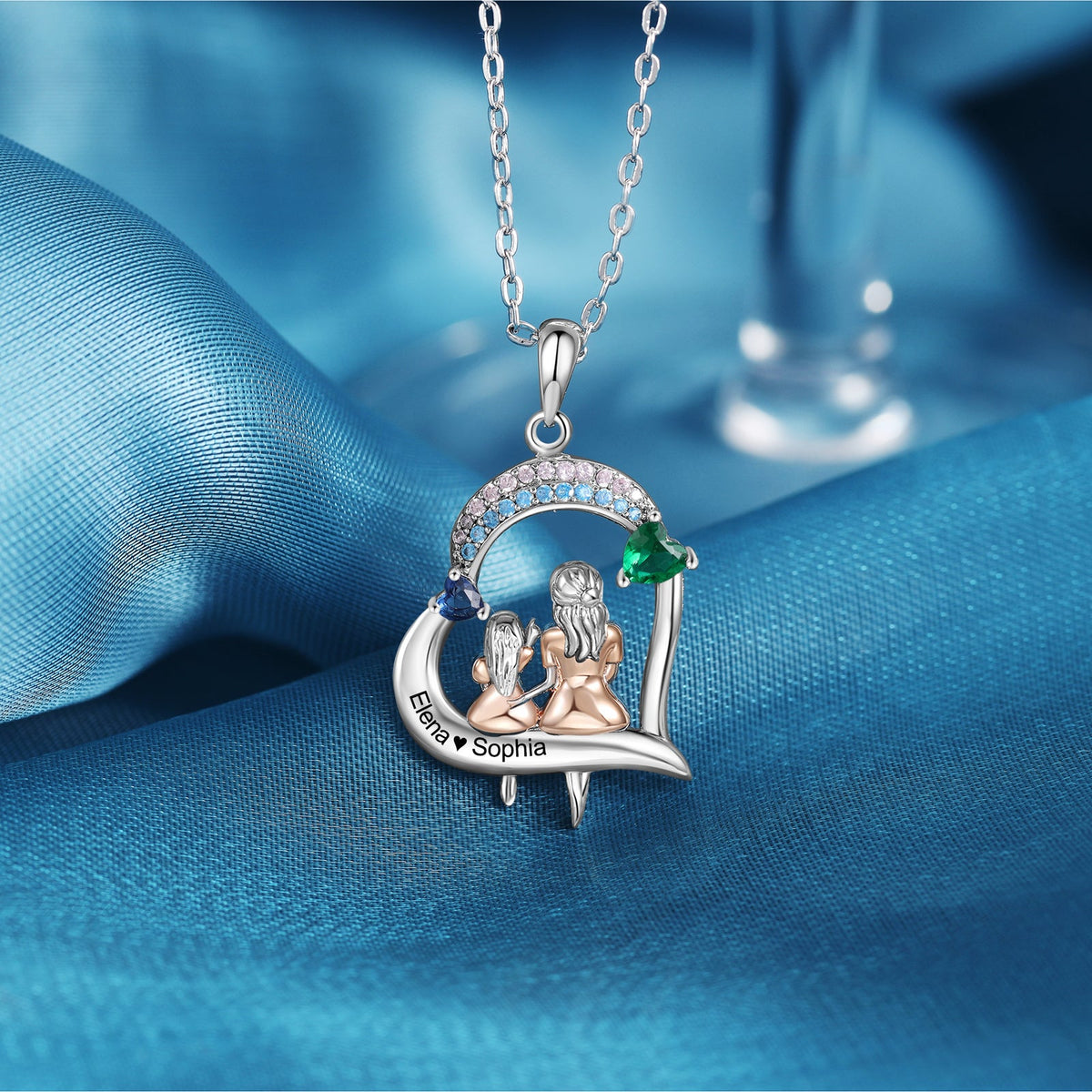 Custom Heart Necklace with Mother and Daughter