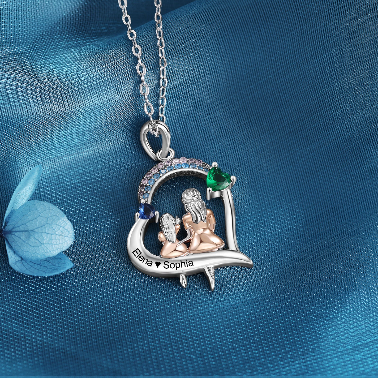 Custom Heart Necklace with Mother and Daughter