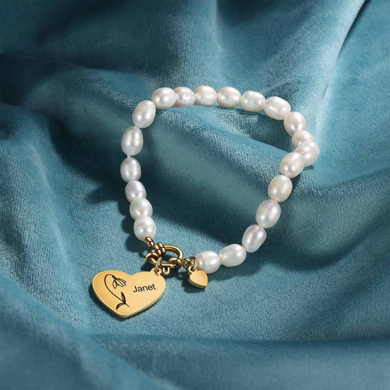 Custom Birthflower Heart Bracelet