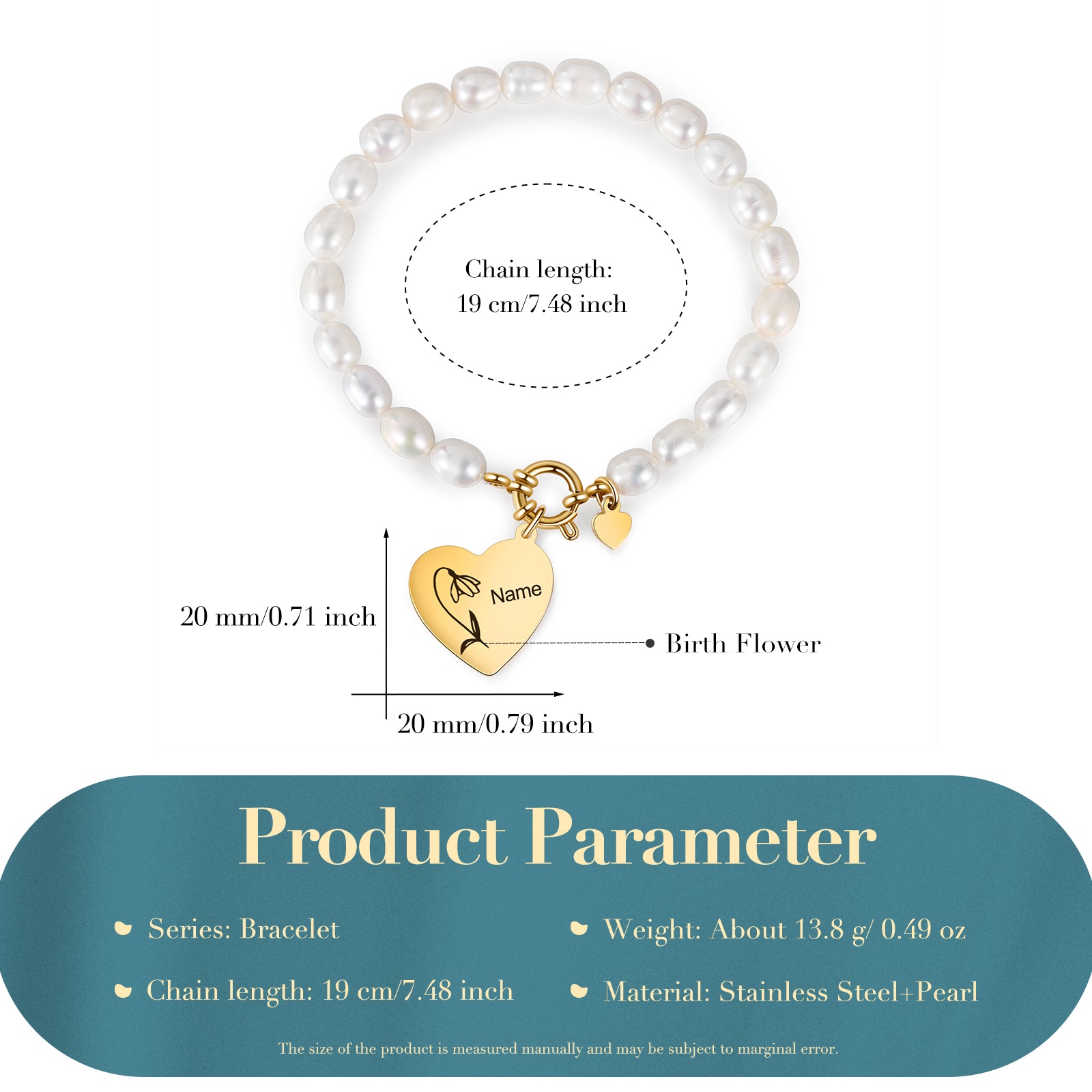 Custom Birthflower Heart Bracelet