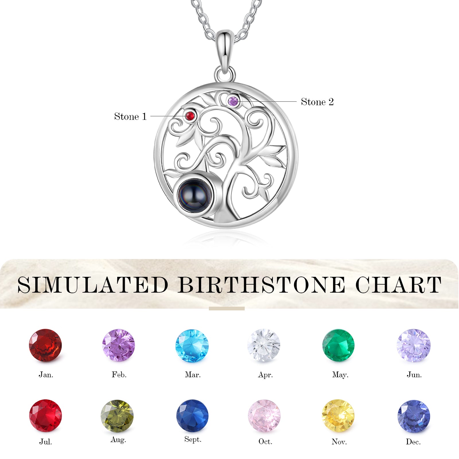 Custom Family Tree Photo Projection Necklace