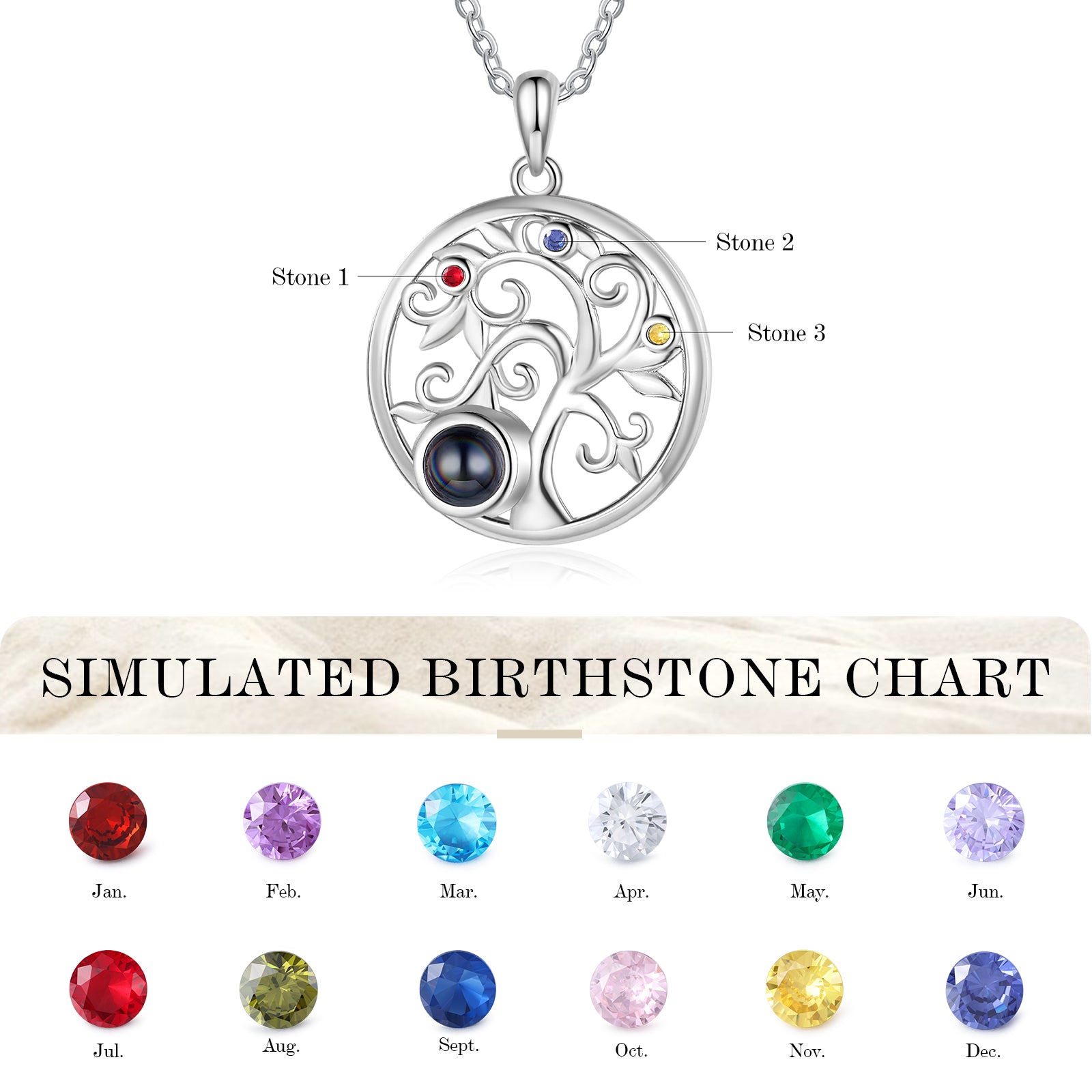 Custom Family Tree Photo Projection Necklace