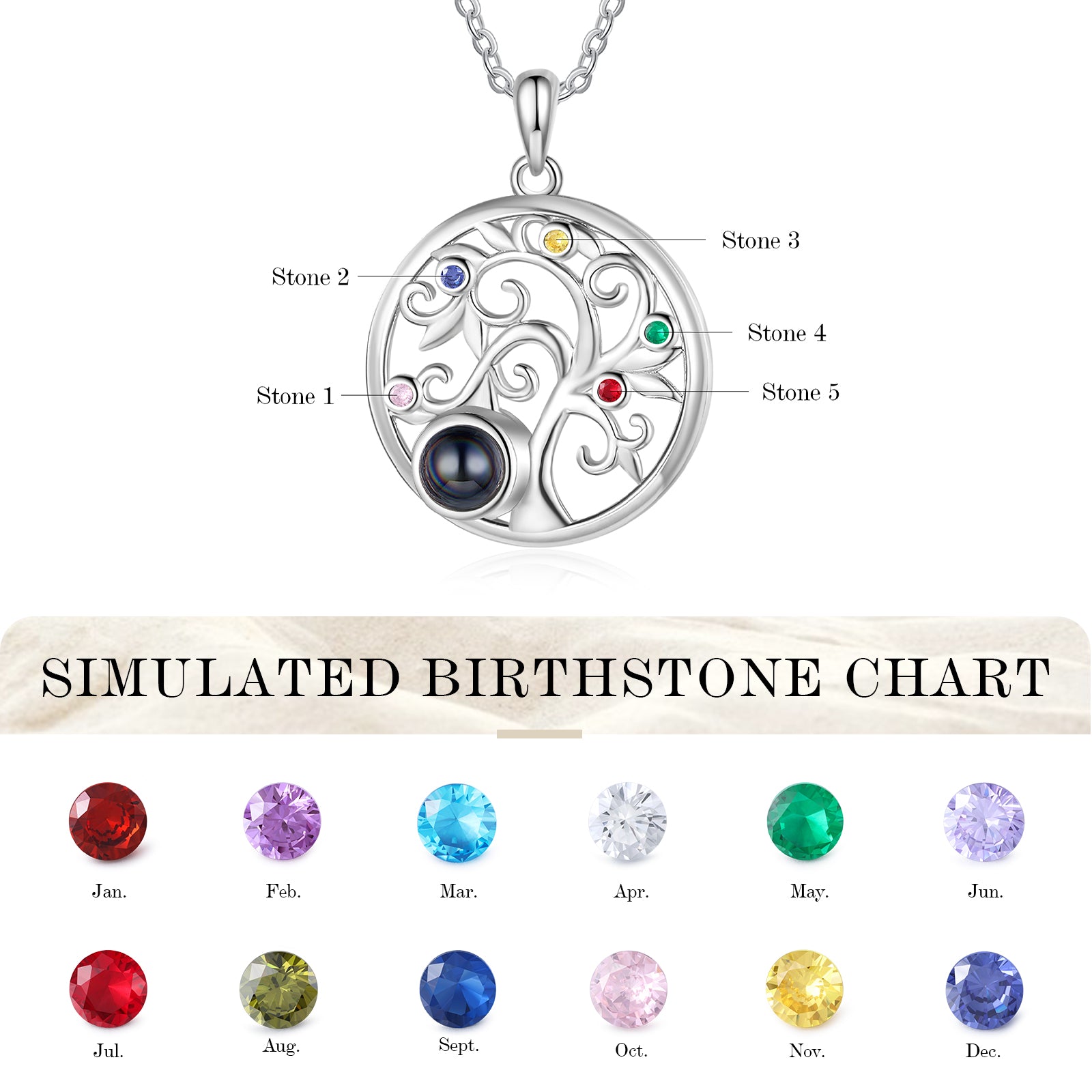 Custom Family Tree Photo Projection Necklace