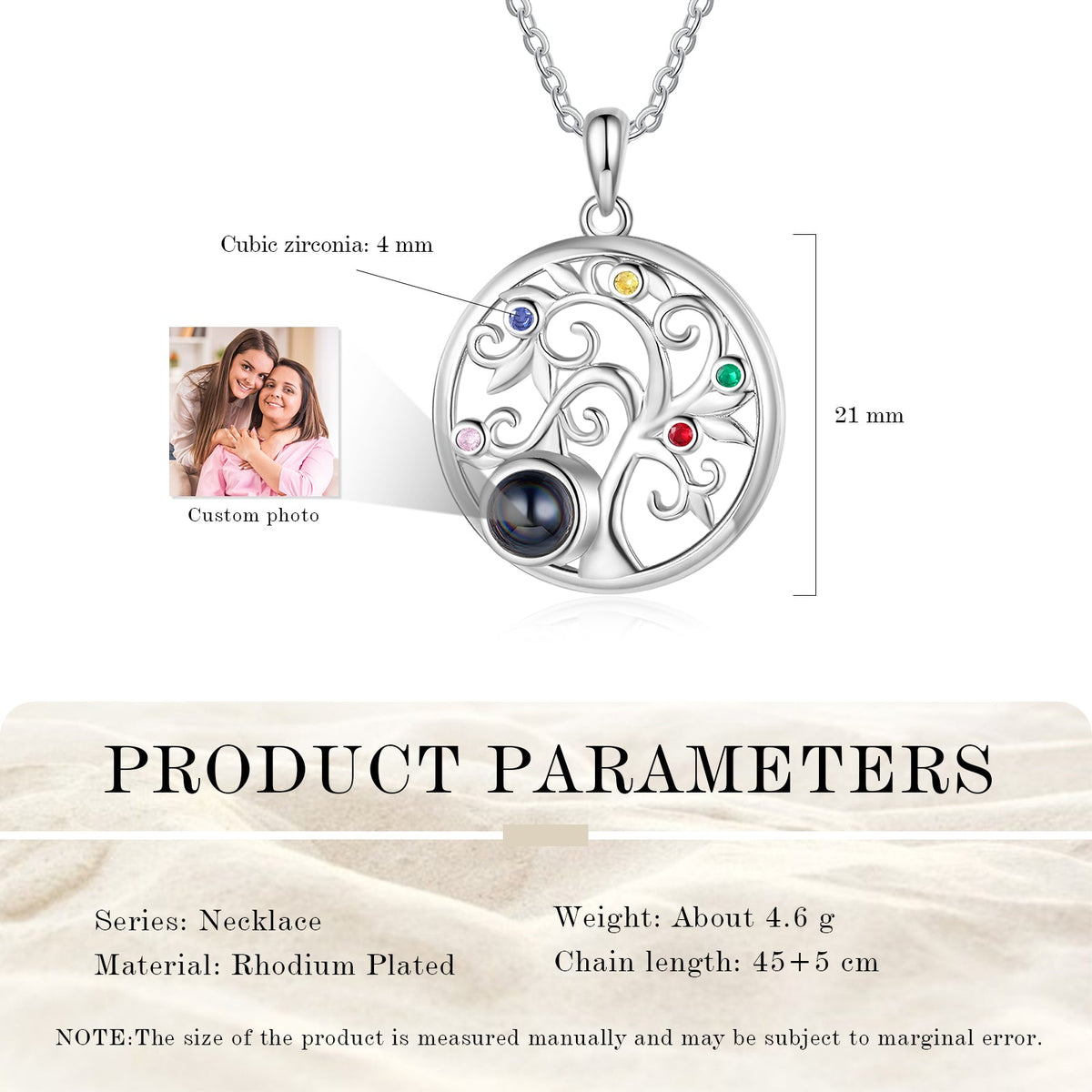 Custom Family Tree Photo Projection Necklace