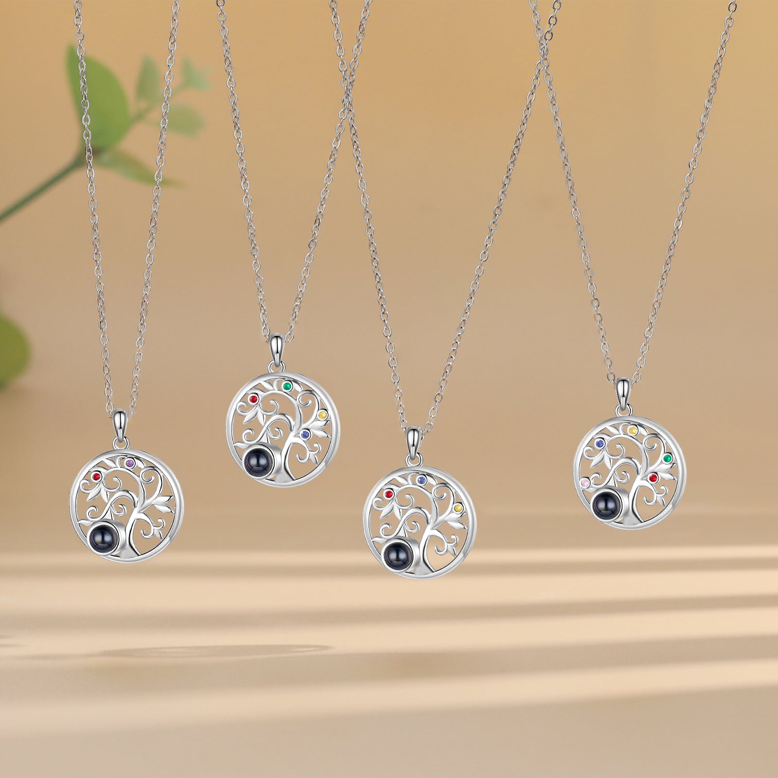 Custom Family Tree Photo Projection Necklace