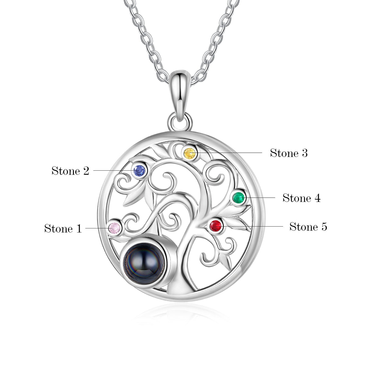 Custom Family Tree Photo Projection Necklace