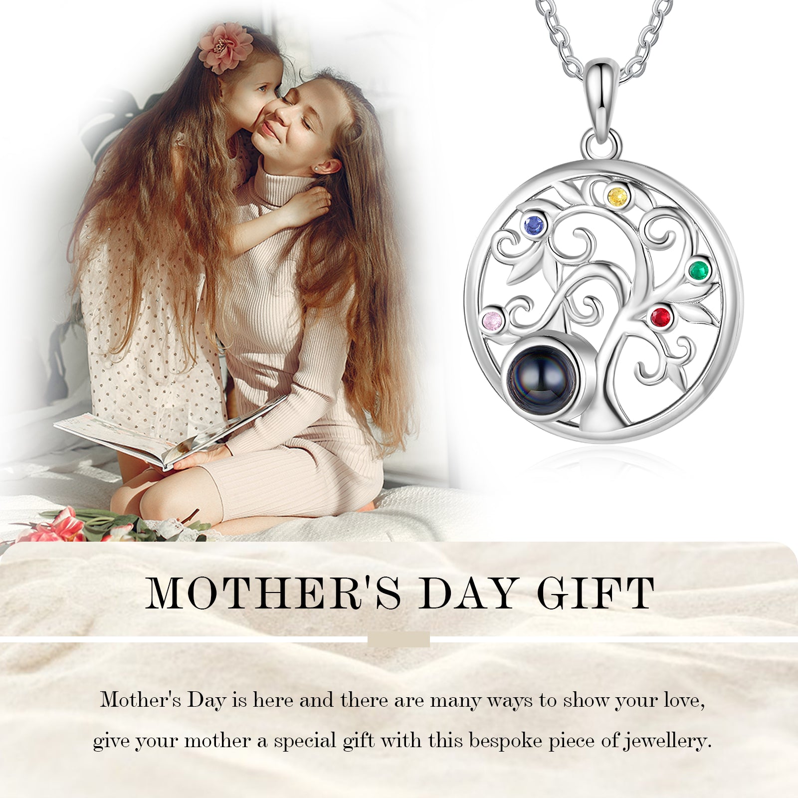 Custom Family Tree Photo Projection Necklace