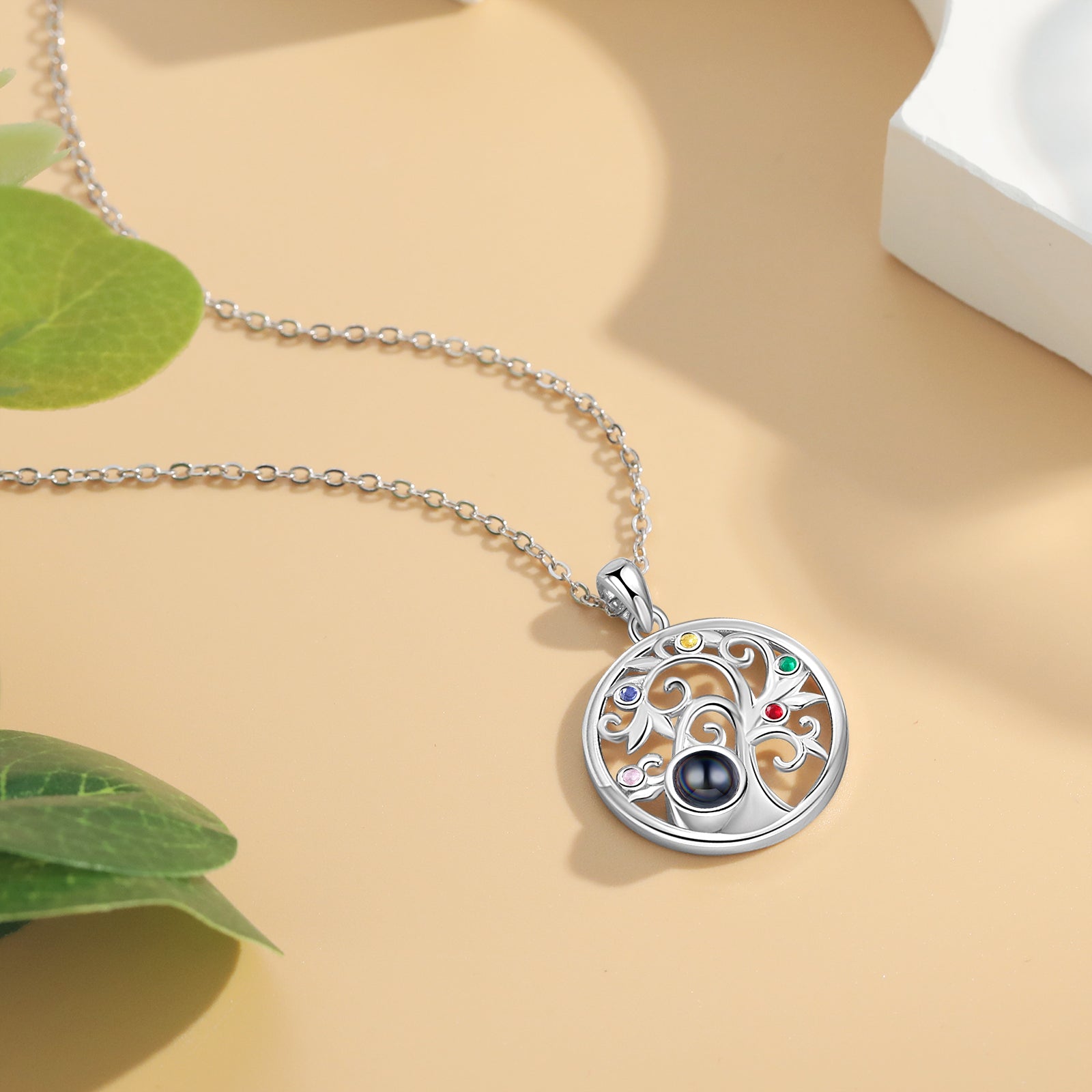 Custom Family Tree Photo Projection Necklace