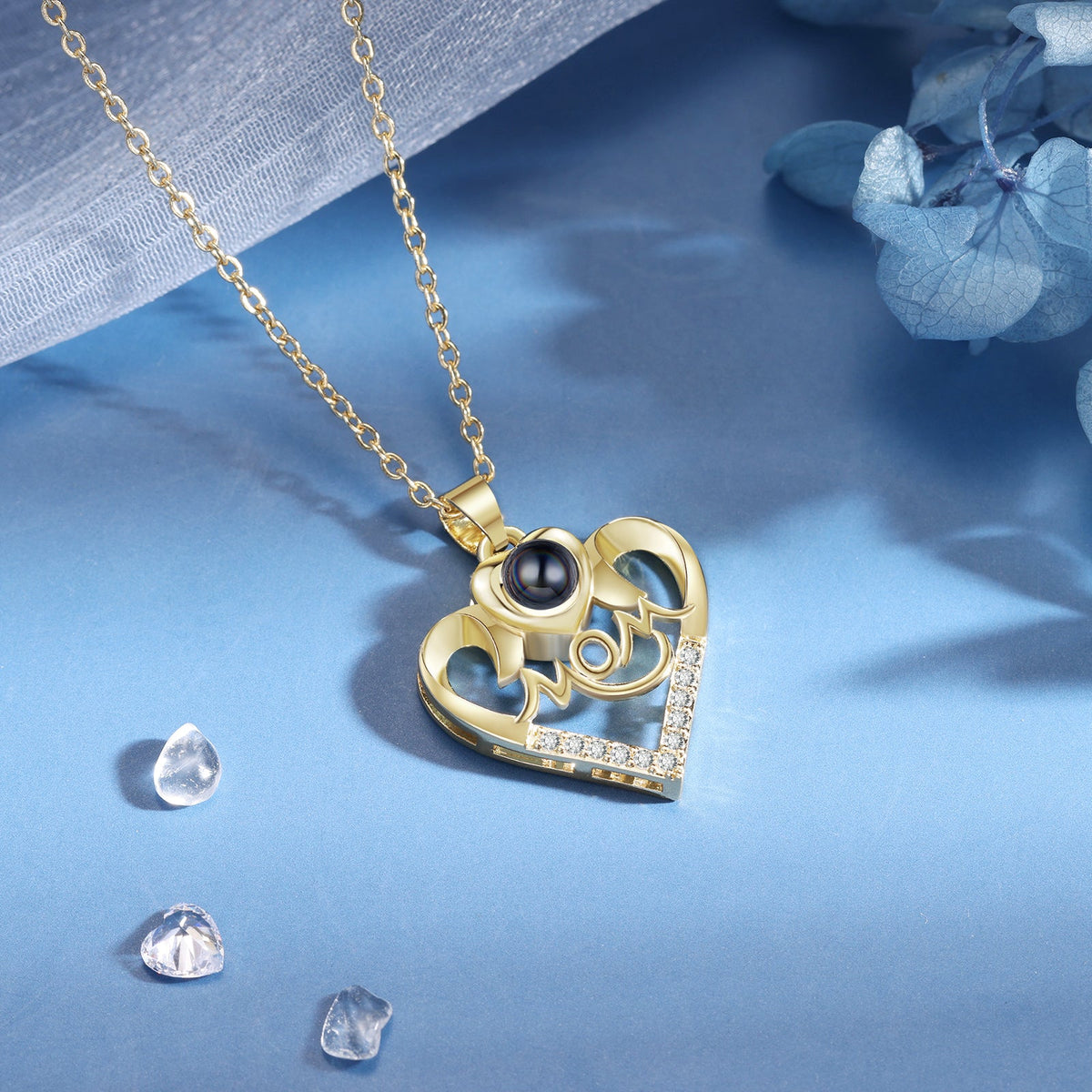 Custom Photo Projection Heart Necklace with Mom