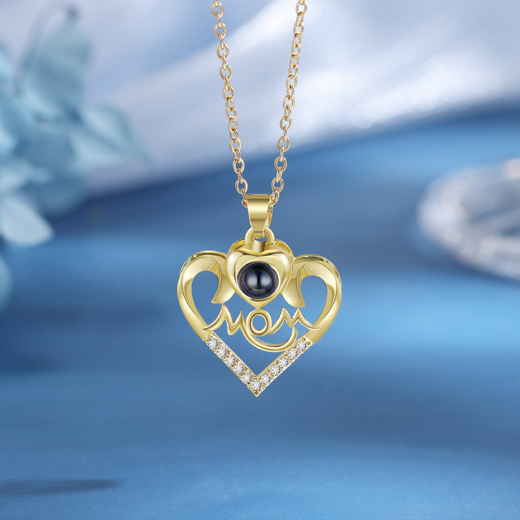 Custom Photo Projection Heart Necklace with Mom