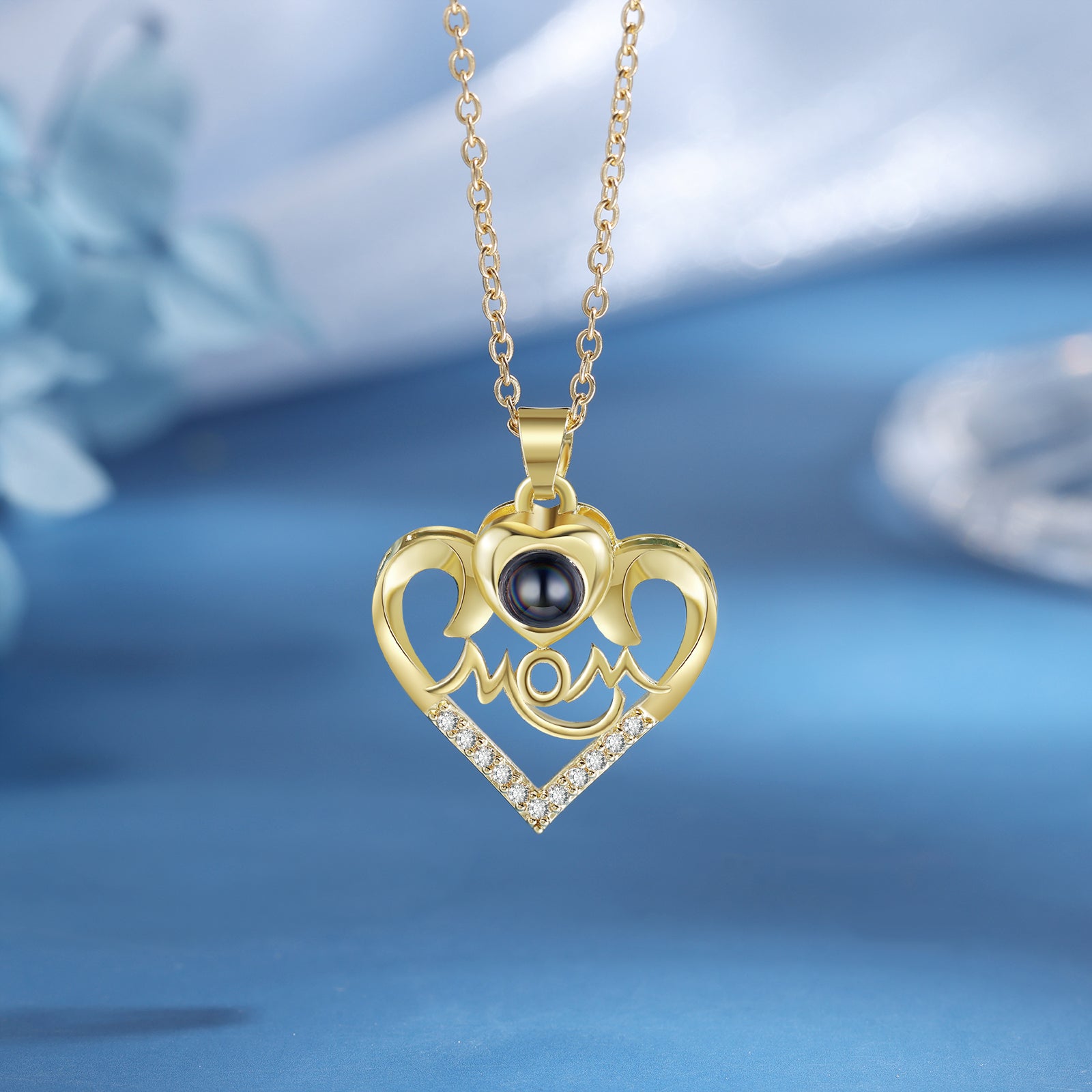 Custom Photo Projection Heart Necklace with Mom