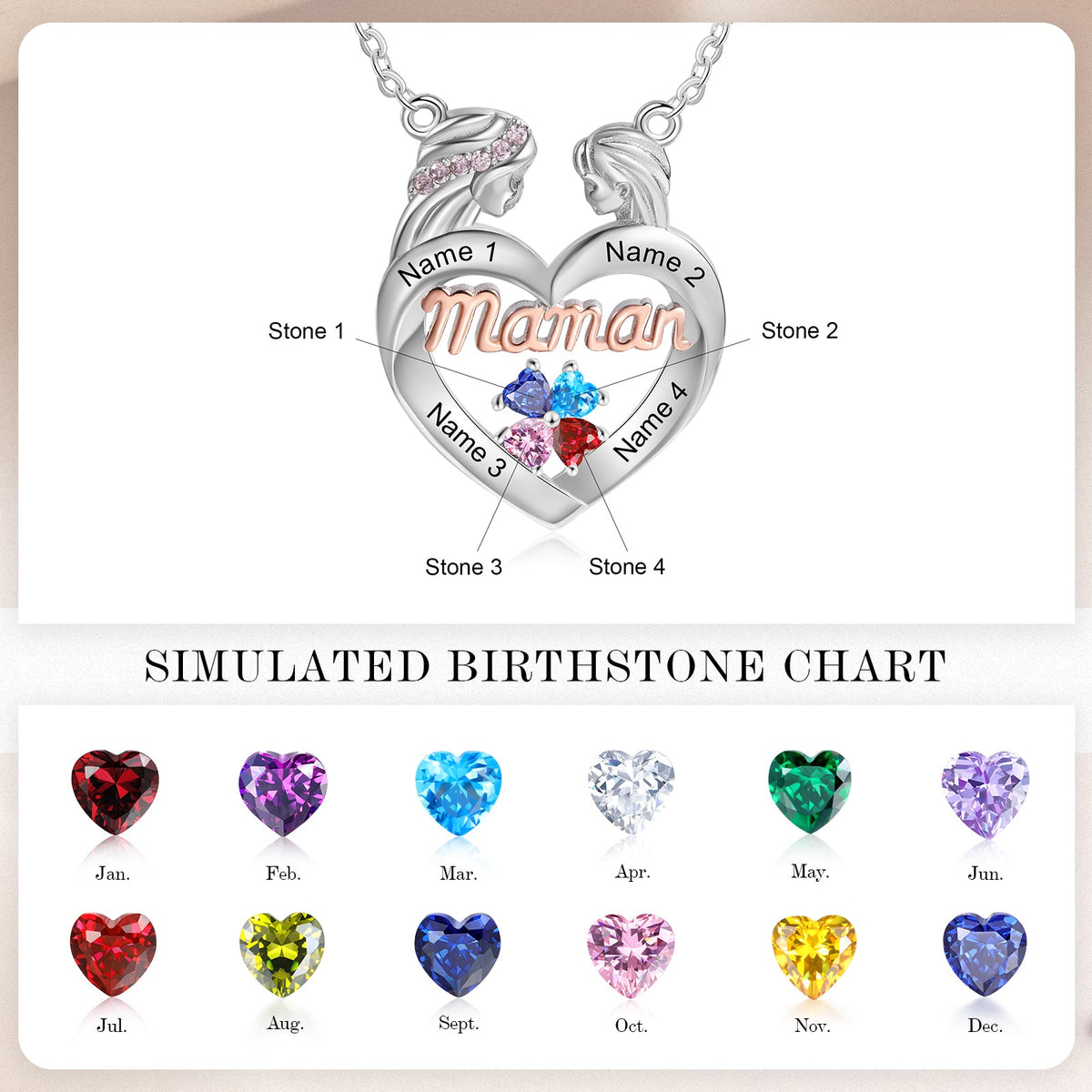 Custom Mother and Daughter Heart Necklace with Mama