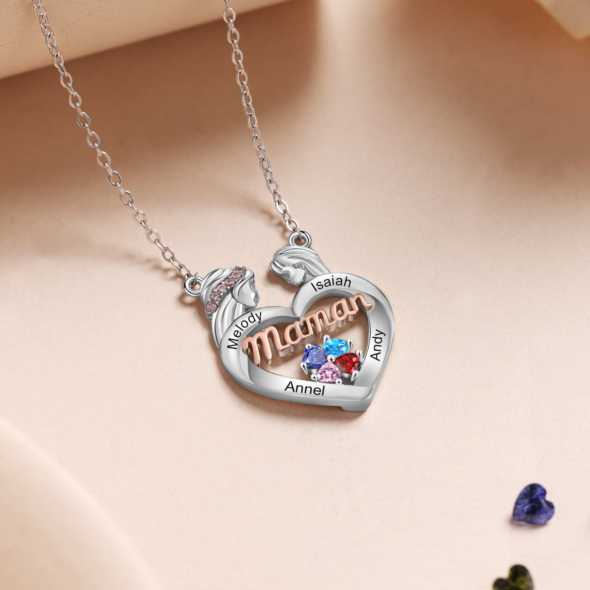 Custom Mother and Daughter Heart Necklace with Mama