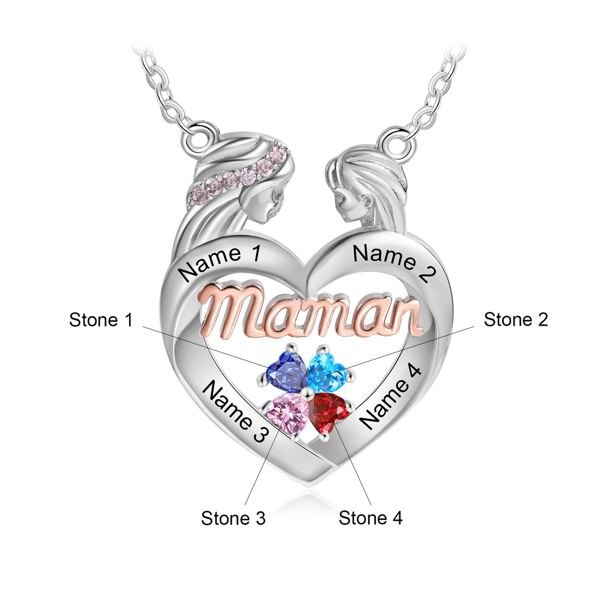 Custom Mother and Daughter Heart Necklace with Mama