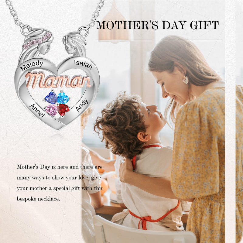 Custom Mother and Daughter Heart Necklace with Mama
