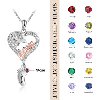 Custom Mama and Heart Necklace with Baby Feet
