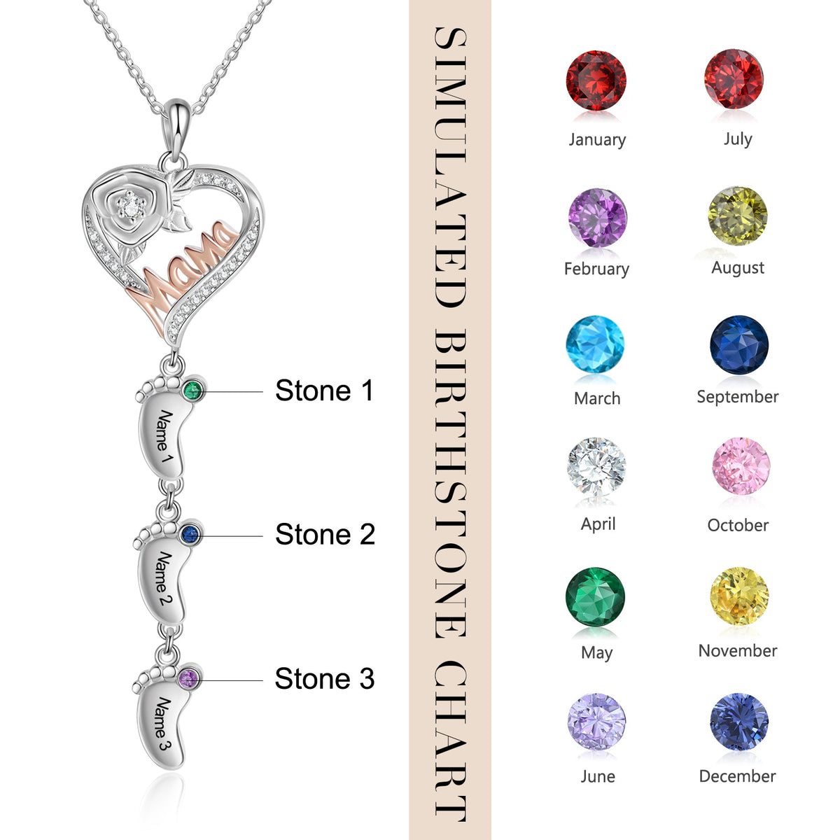 Custom Mama and Heart Necklace with Baby Feet