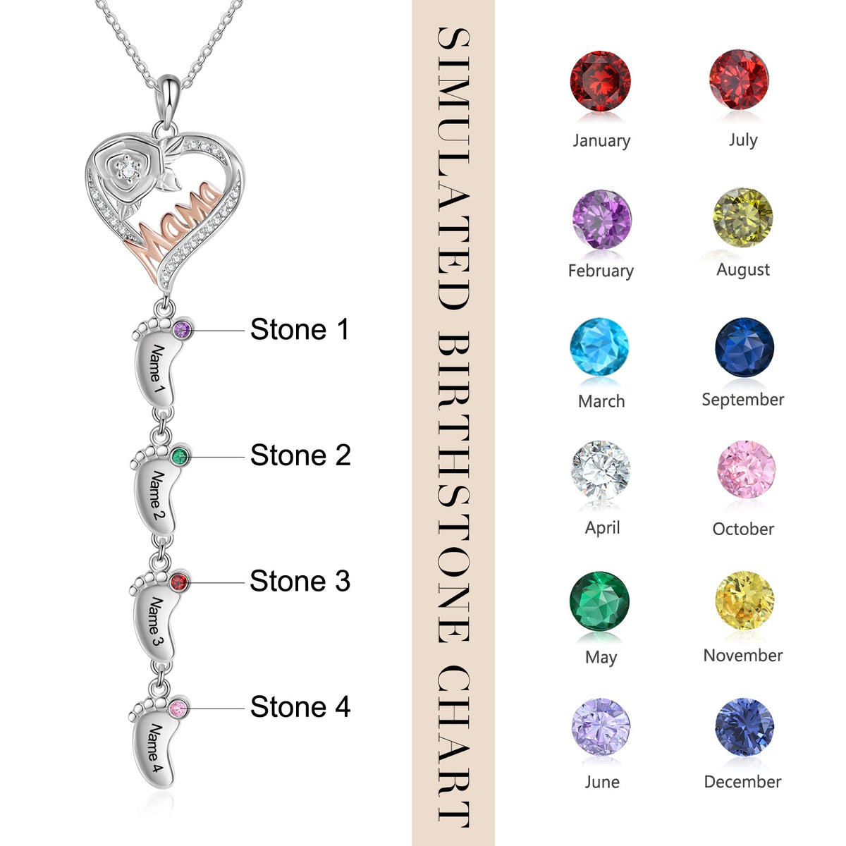 Custom Mama and Heart Necklace with Baby Feet