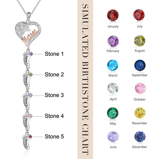 Custom Mama and Heart Necklace with Baby Feet