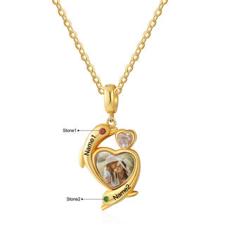 Custom Photo Heart Necklace with Dolphin