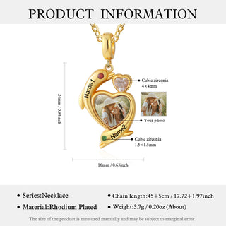 Custom Photo Heart Necklace with Dolphin