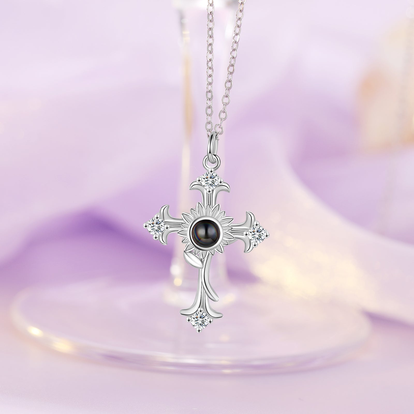 Custom Photo Projection Cross Necklace