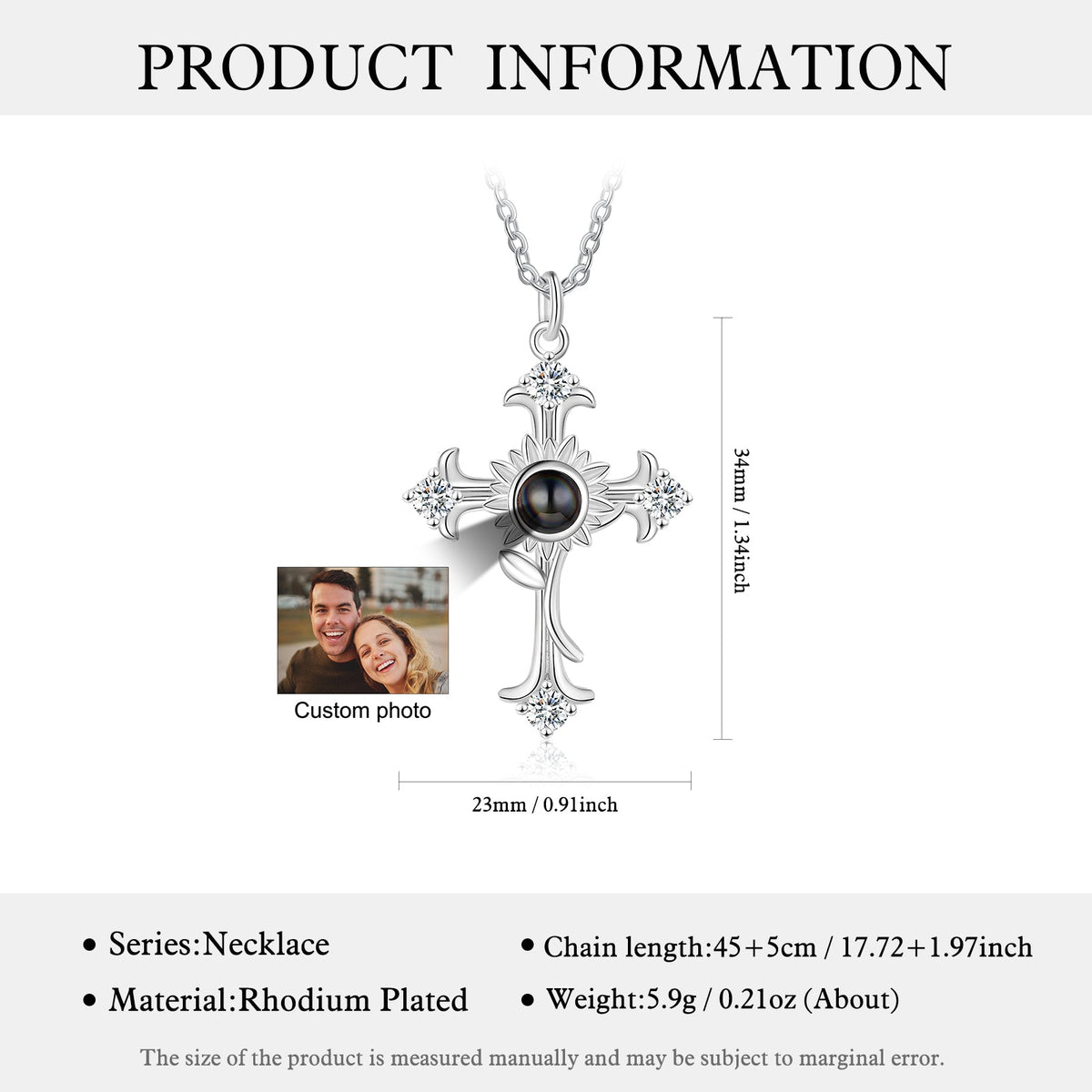 Custom Photo Projection Cross Necklace