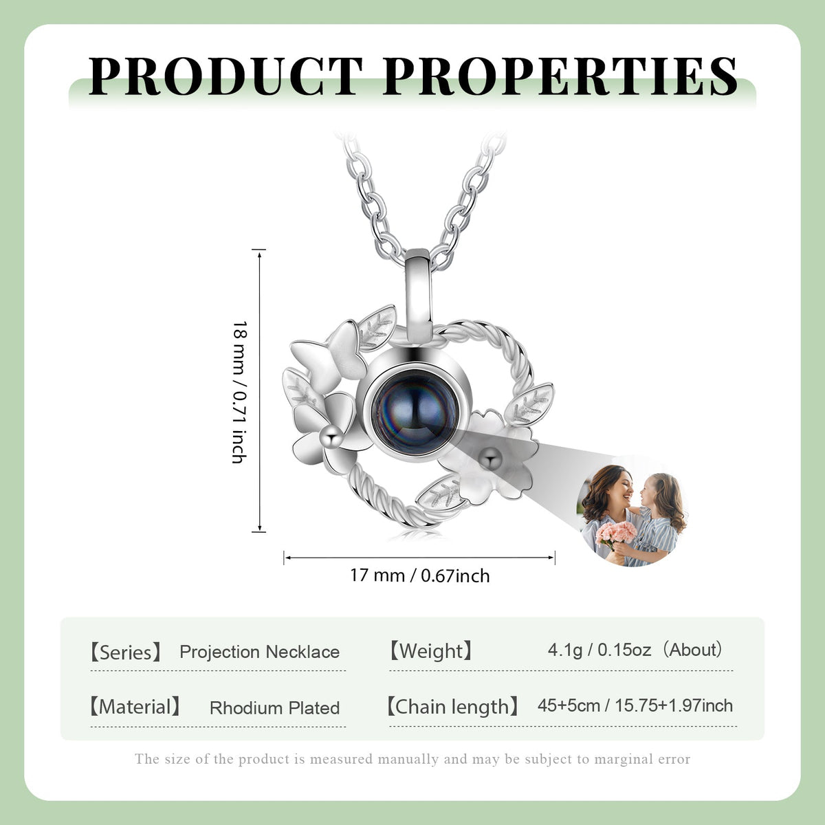 Custom Heart Photo Projection Necklace
