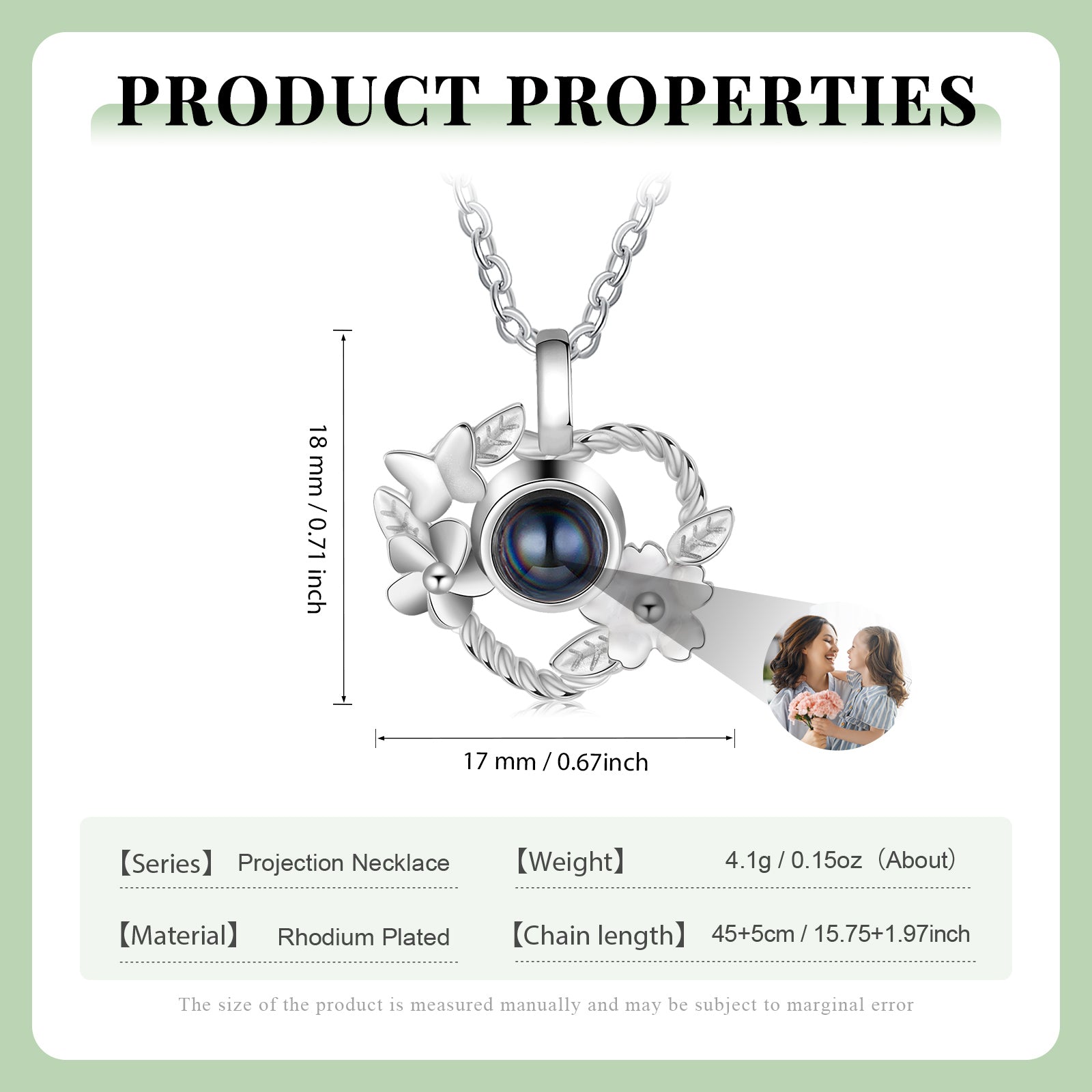 Custom Heart Photo Projection Necklace