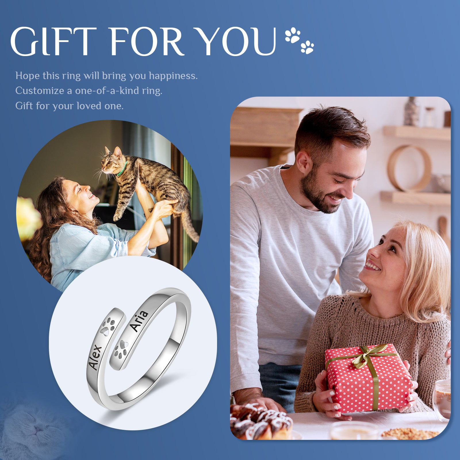 Custom Name Pet Paw Ring