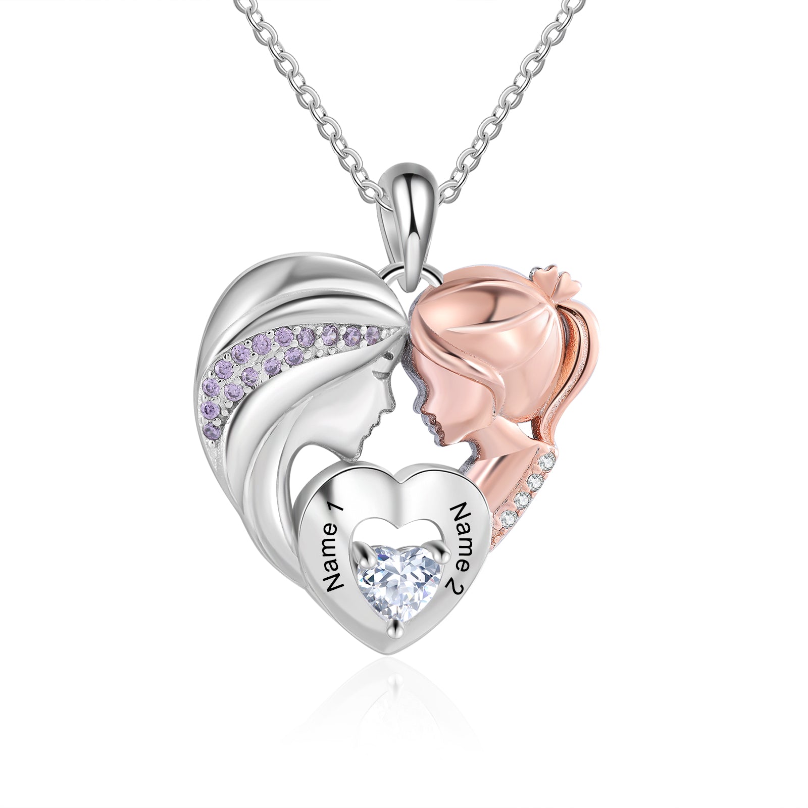 Custom Name Mother and Daughter Heart Necklace