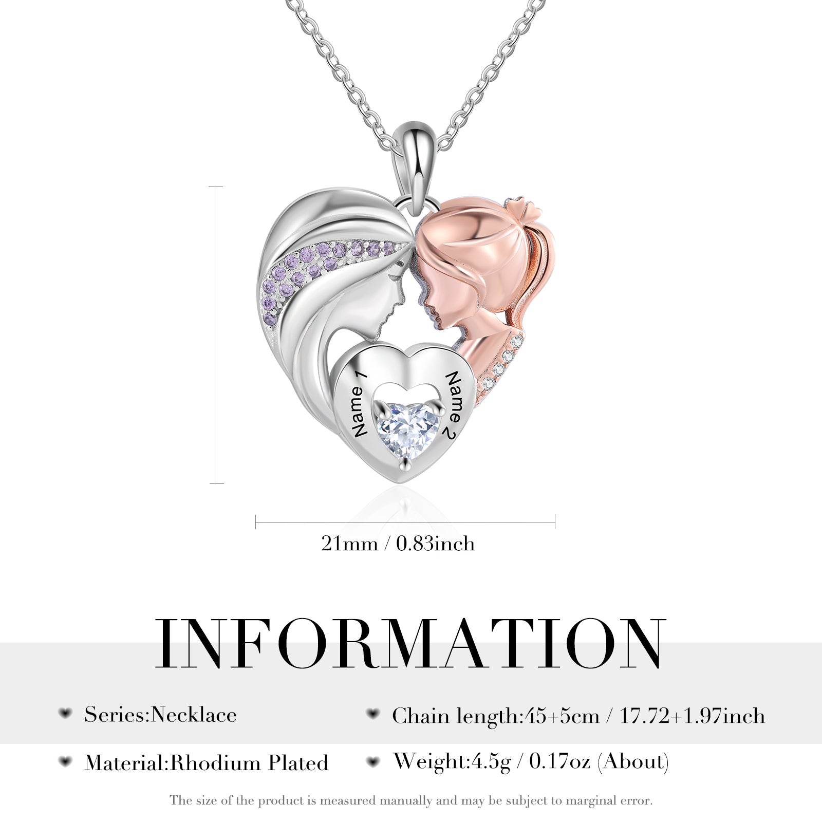 Custom Name Mother and Daughter Heart Necklace