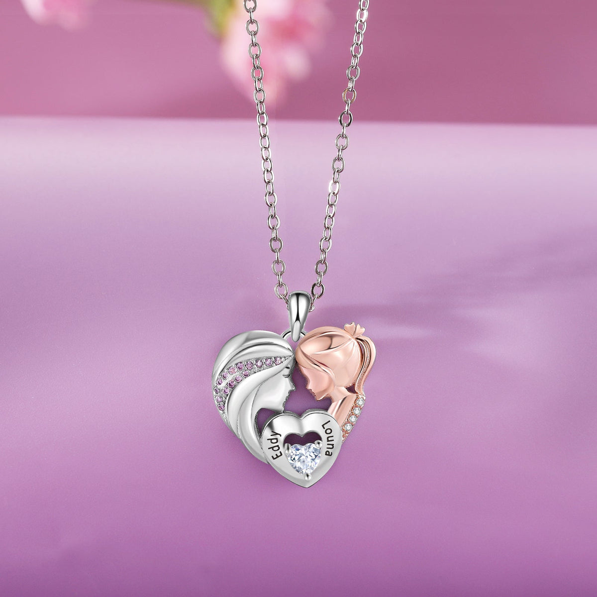 Custom Name Mother and Daughter Heart Necklace