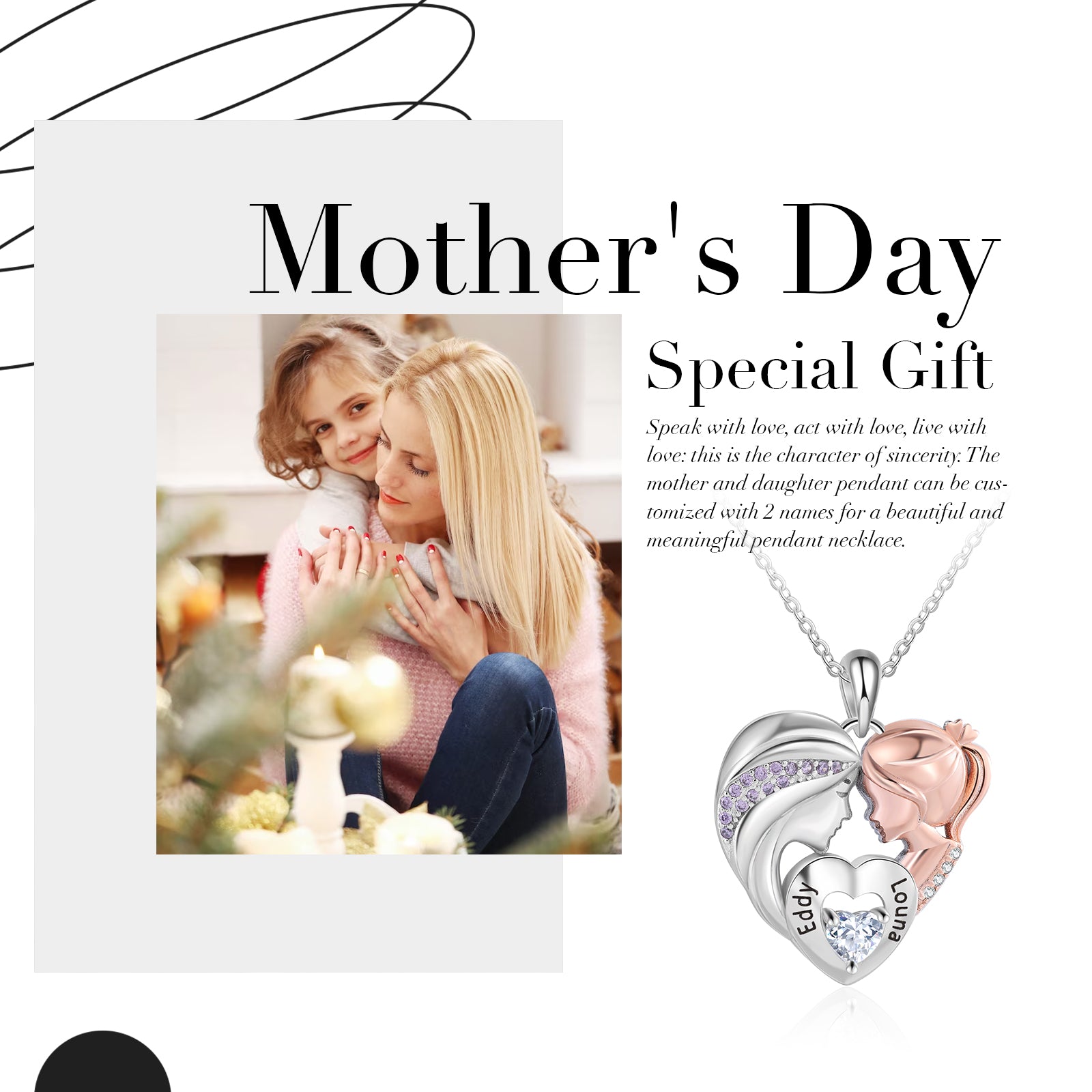 Custom Name Mother and Daughter Heart Necklace