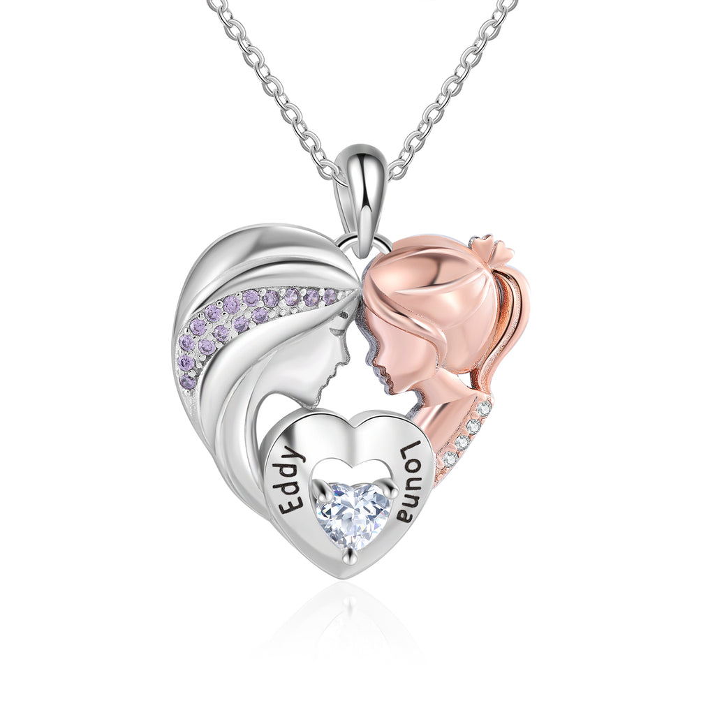 Custom Name Mother and Daughter Heart Necklace