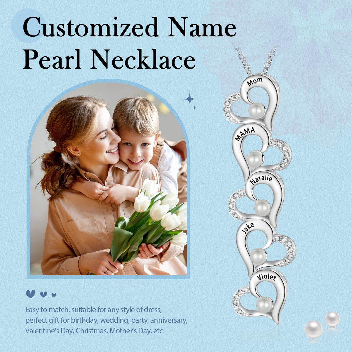 Custom Heart Necklace with Pearl