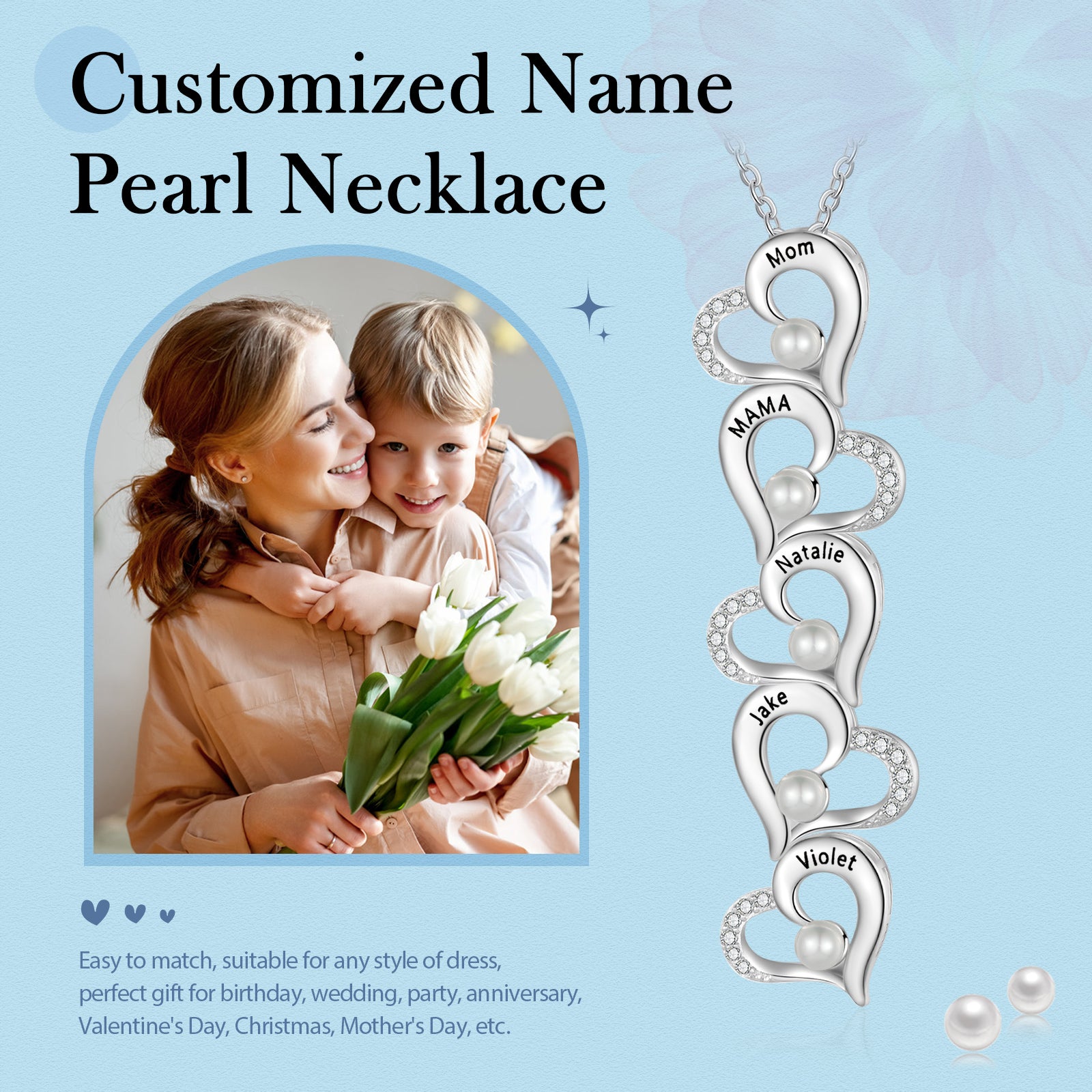 Custom Heart Necklace with Pearl