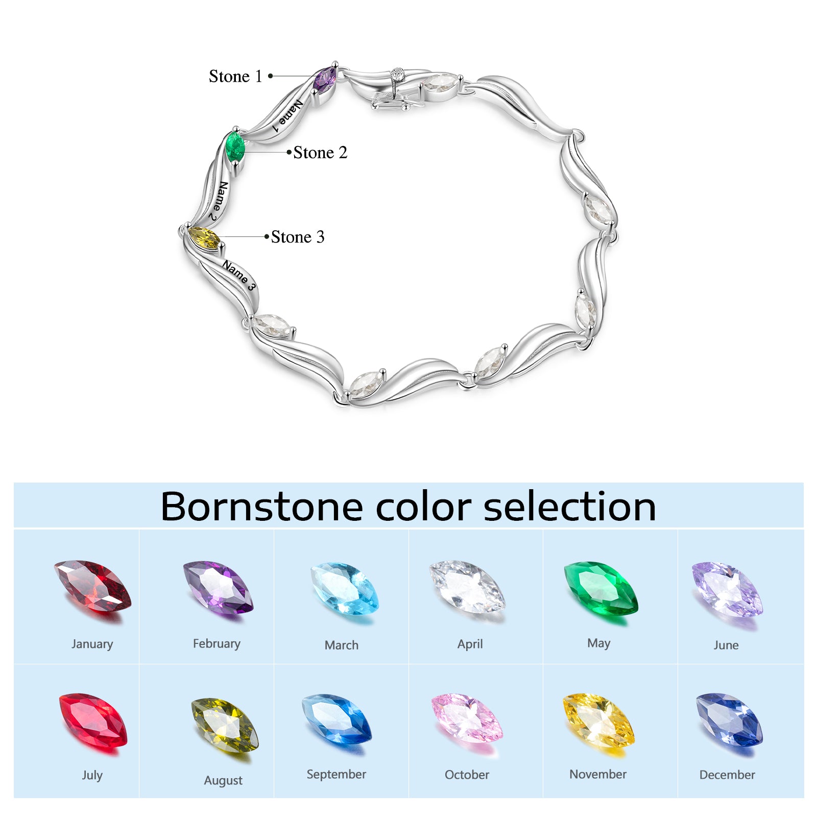 Custom Birthstone Wave Bracelet