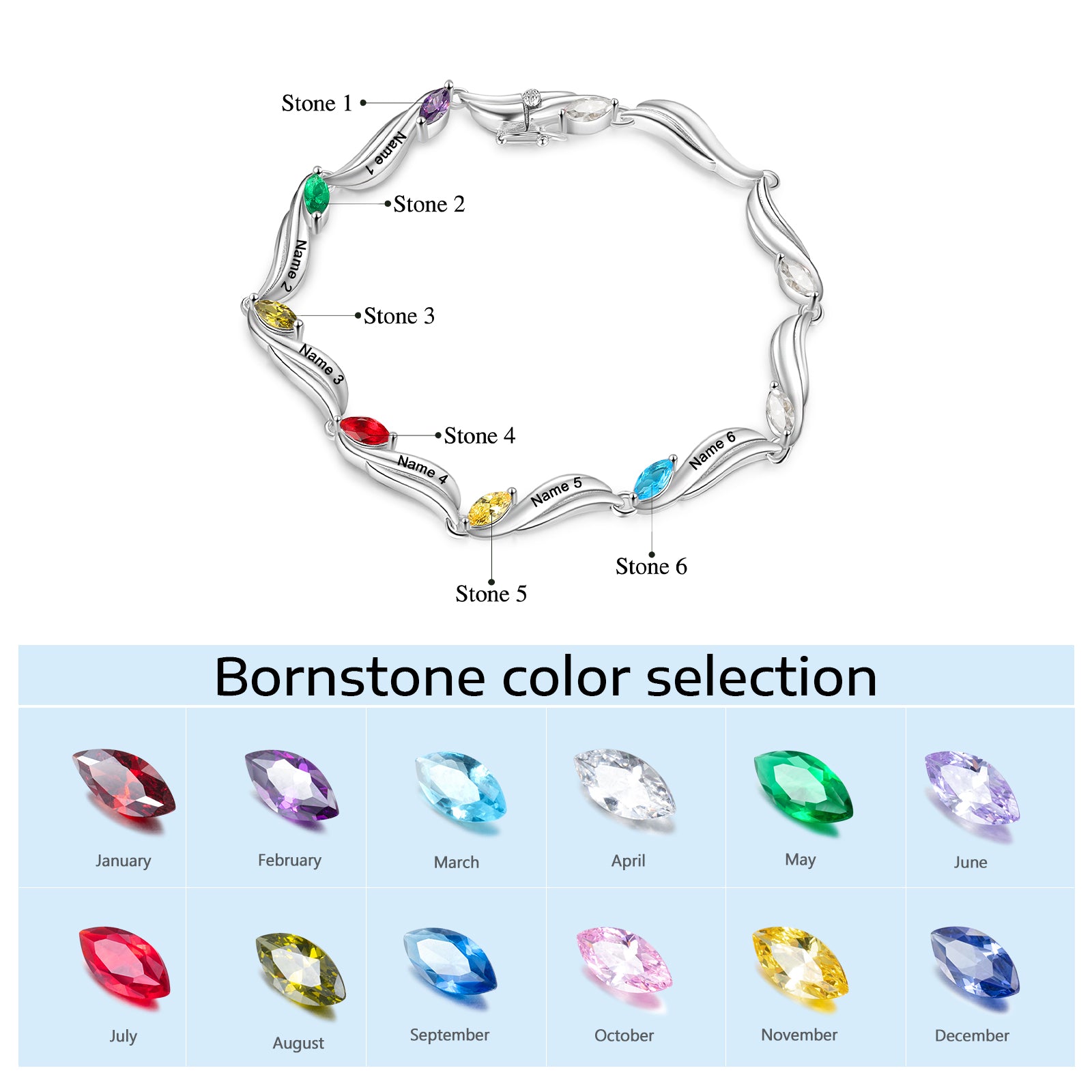 Custom Birthstone Wave Bracelet