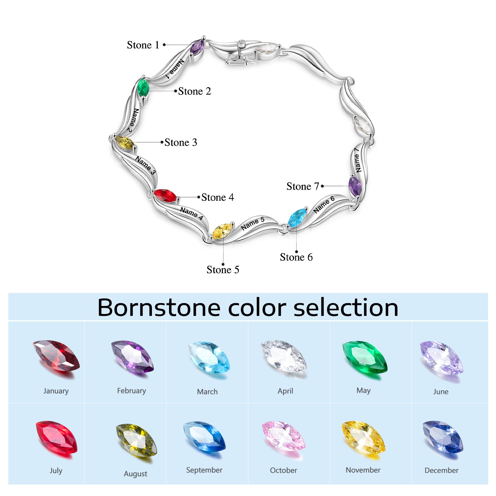 Custom Birthstone Wave Bracelet