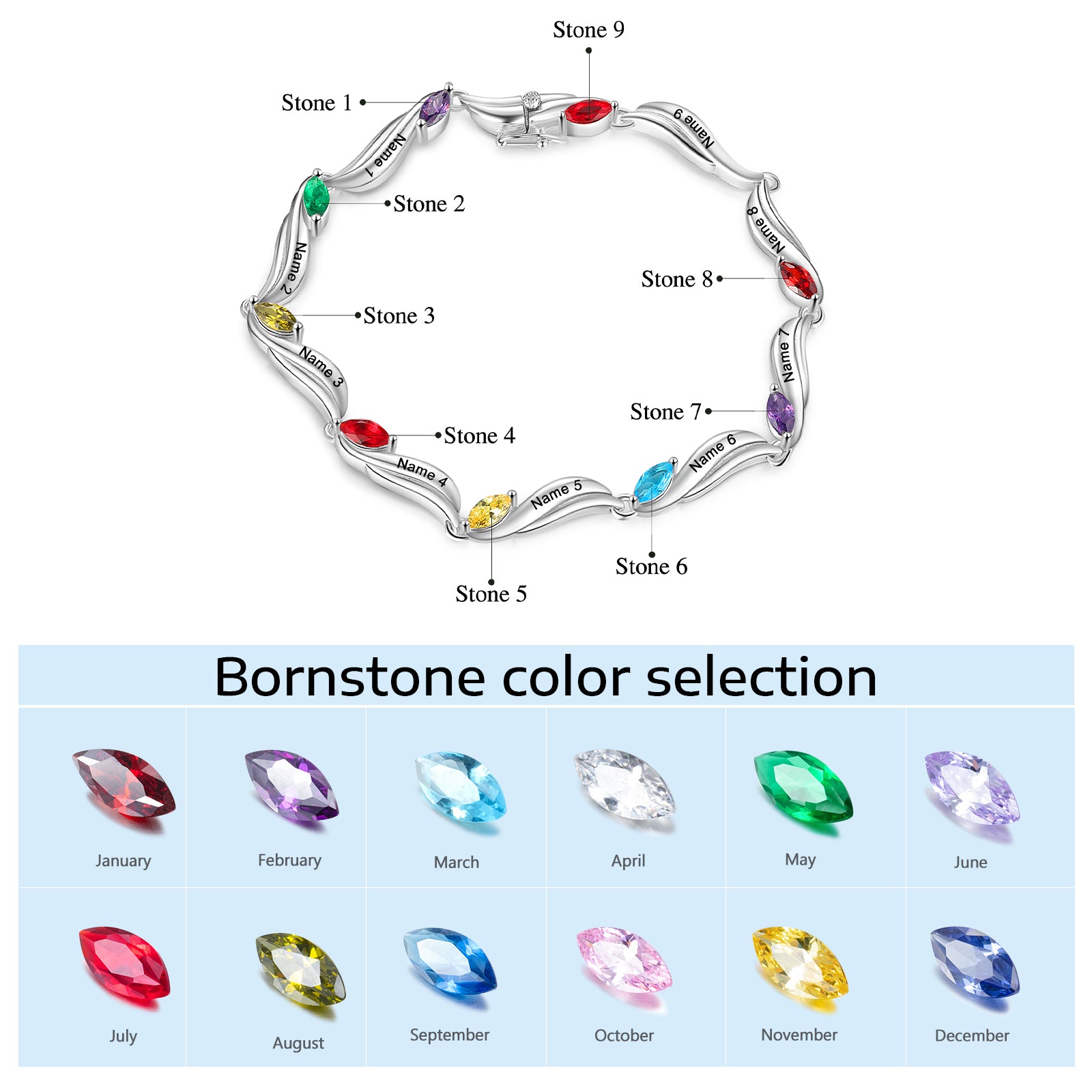 Custom Birthstone Wave Bracelet