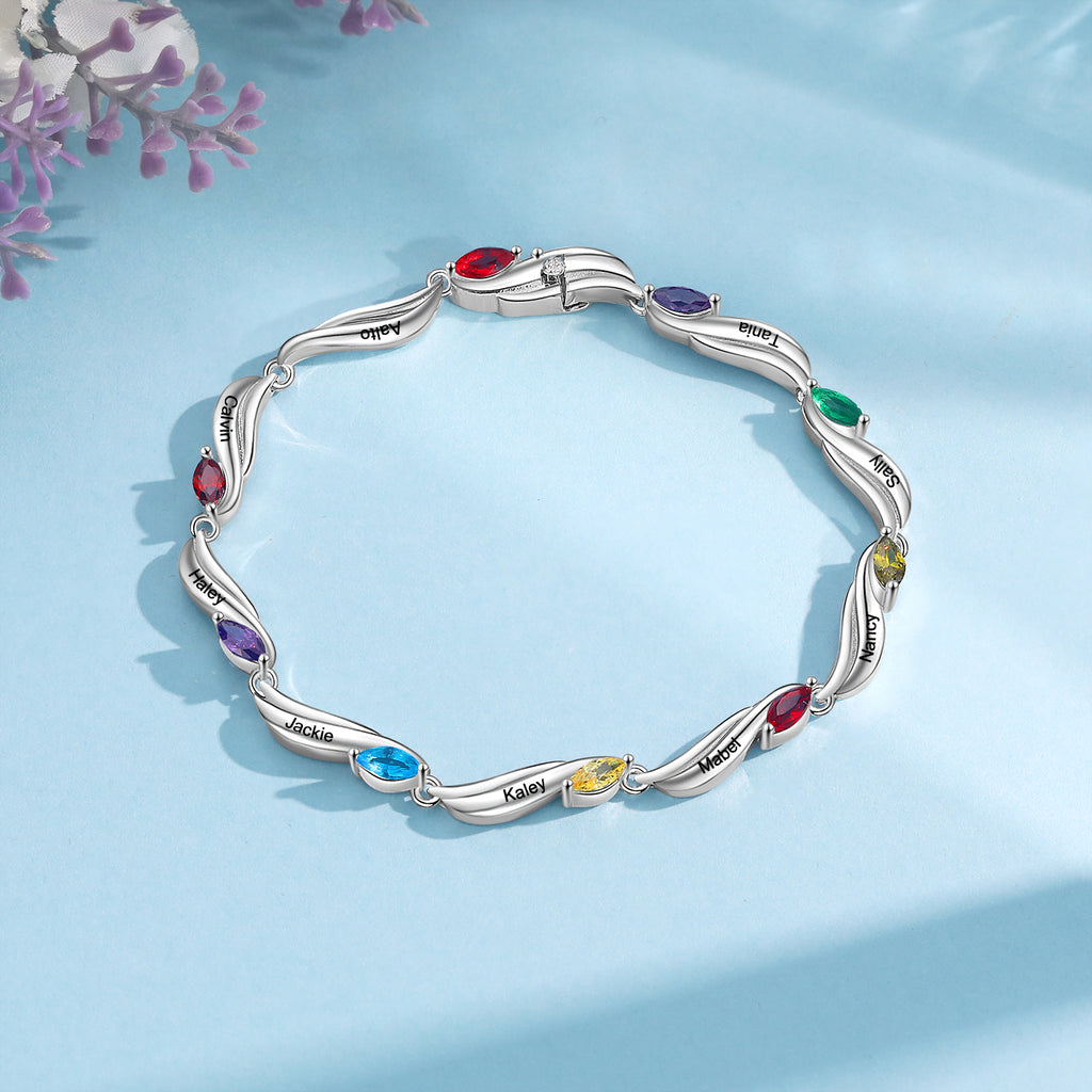 Custom Birthstone Wave Bracelet