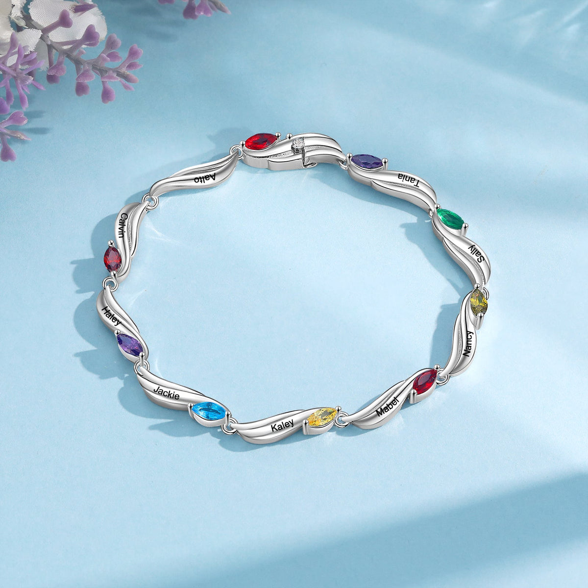 Custom Birthstone Wave Bracelet